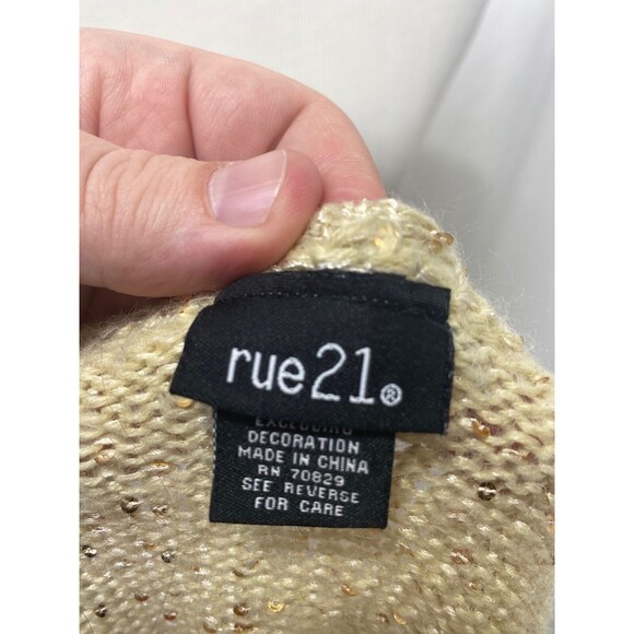 Rue 21 Women’s Sequined Sweater Beige Long Sleeve Round Neck Knit Size Medium - Picture 6 of 8
